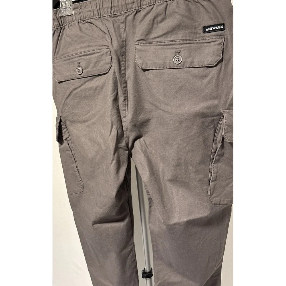 Airwalk Cargo Jogger Pants Mens Large Gray Cotton Blend Elastic Waist Utility